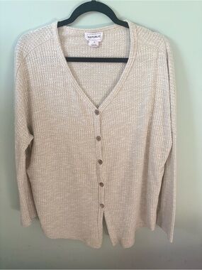 For The Republic Cream Waffle-Knit Button Cardigan